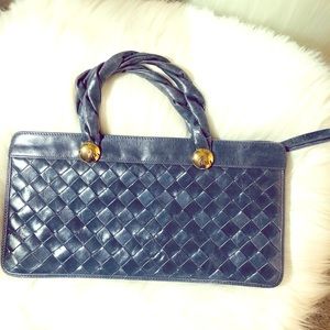 Navy Woven Leather Handbag